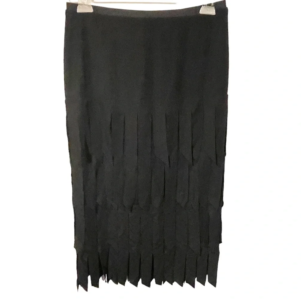 Tadashi Size P Black Pull On‎ Fringe Midi Length Skirt